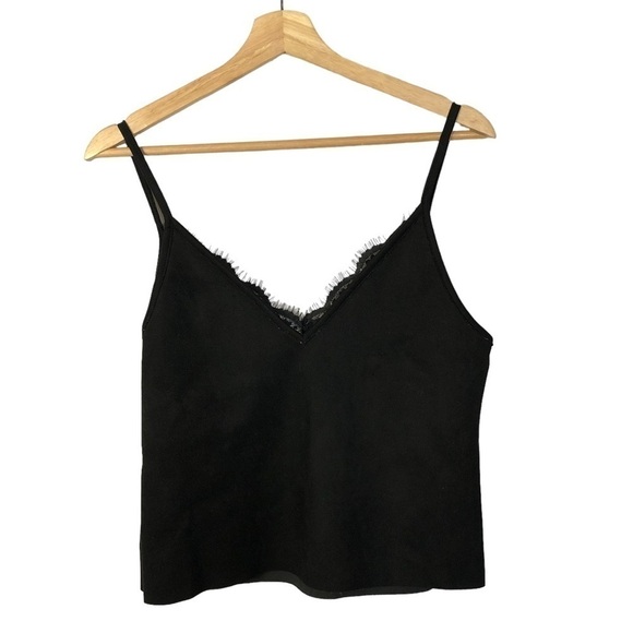 Zara Black Faux Suede Wool Tweed Embroidered Tank Top M - Picture 3 of 5